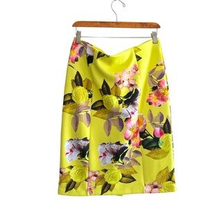 ***FIRM PRICE*** BOLD ELEMENTS Sunday Lemon Floral Scuba Pencil Skirt L